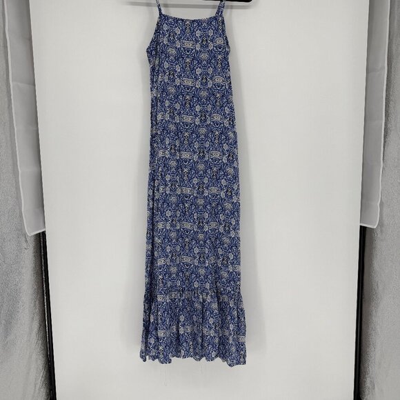 Chelsea & Theodore Dresses & Skirts - Chelsea & Theodore Square Neck Tiered Maxi Dress Size Medium Blue White Beachy